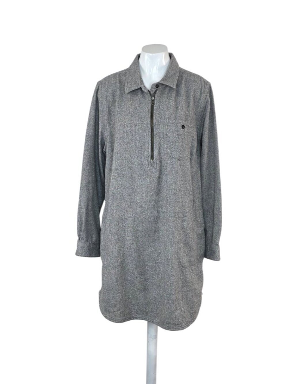 Toad & Co Bodie 1/4 Zip Long Sleeve Dress, Mini, Grey, Tunic, Size Large